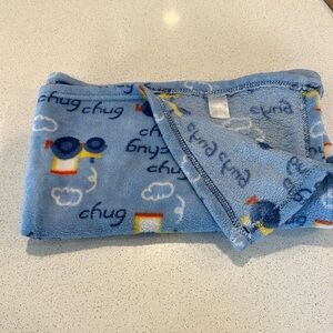 Cutie Pie Blue Baby Blanket 30x36” Trains Chug Chug Tractor Soft Plush 2019